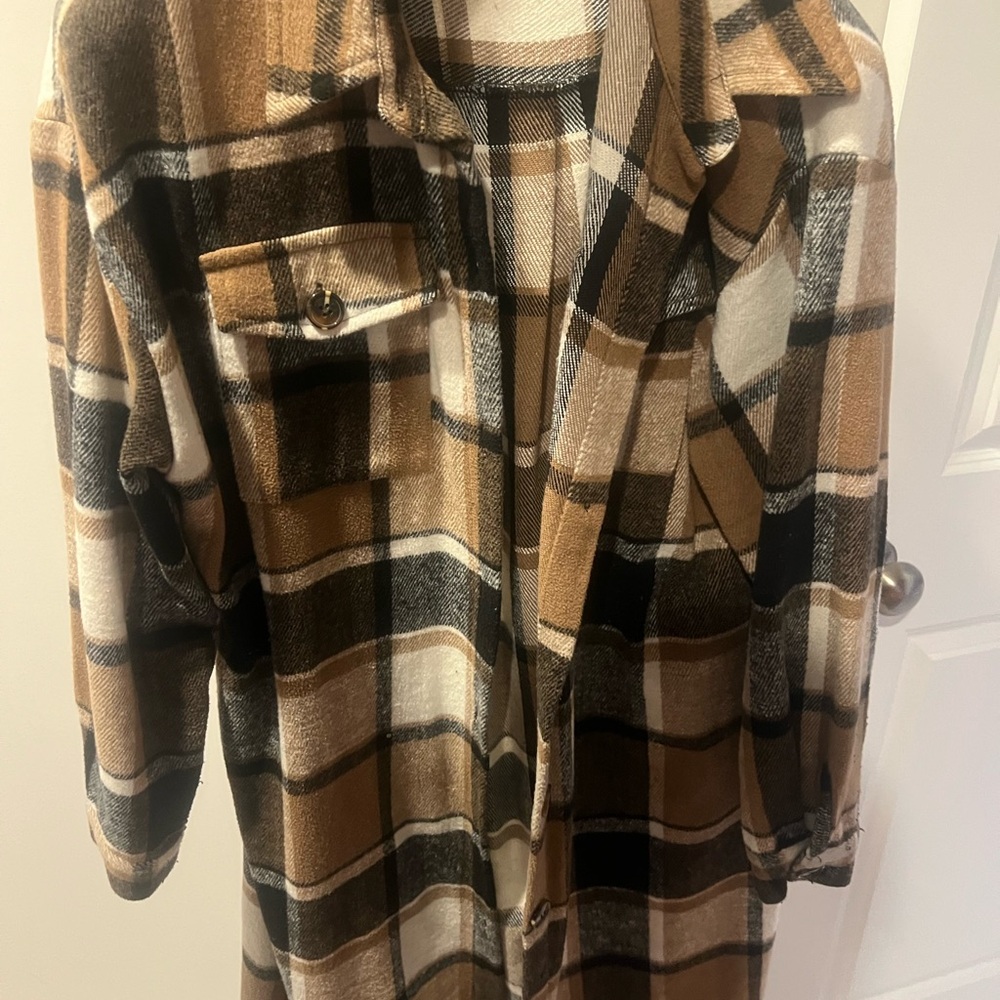 SHEIN Checkered Trench Coat in Tan, Black, and Cream